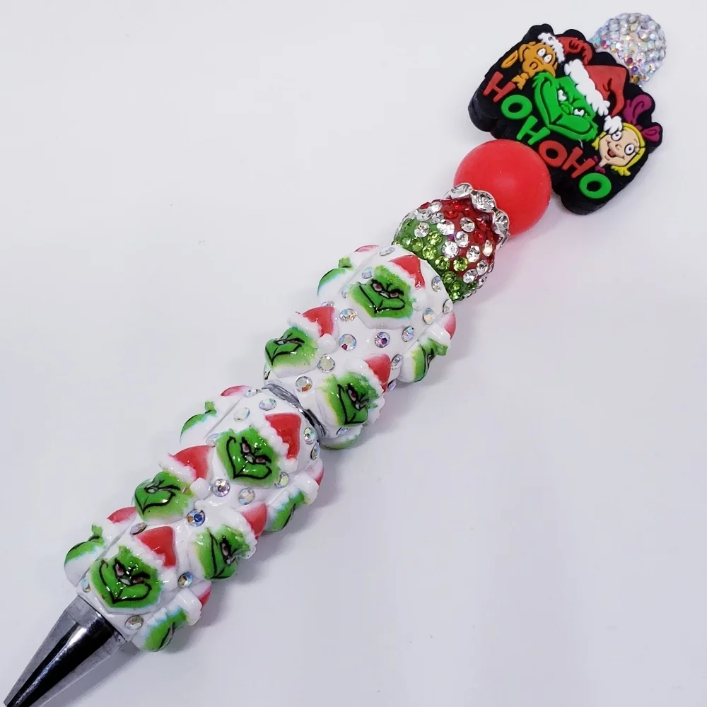 Handmade 3D Christmas Holiday Grinch Max Cindy Beaded Silicone Focal Bead Pen